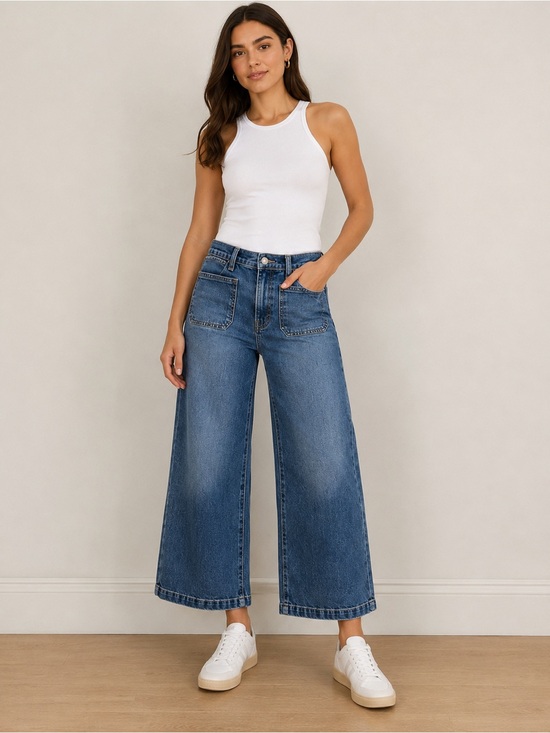 GAP Denim - GAP High Rise Wide Leg Crop Jeans Patch Pocket Light Wash Women’s 6/28R